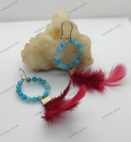 Pendiente aro cuarzo azul con pluma Pendiente cuarzo azul con pluma